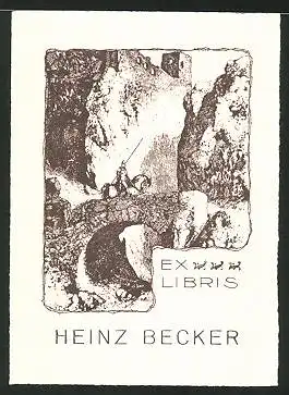 Exlibris Heinz Becker, Ritter auf der Brücke