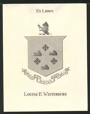 Exlibris Louise E. Winterburn, Wappen mit Dolch und Greif
