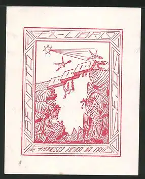 Exlibris Francisco Vieira da Cruz, Vögel bauen Brücke aus Exlibris