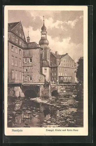 AK Montjoie, Evangel. Kirche und Rotes Haus