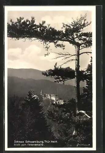 AK Schwarzburg i. Thür. Wald, Blick vom Helenensitz zum Schloss