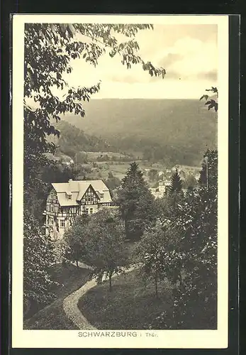 AK Schwarzburg i. Thür., Blick auf ein Fachwerkhaus