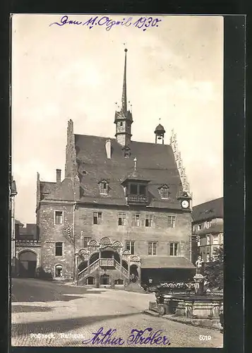 AK Pössneck, Rathaus im Sonnenschein