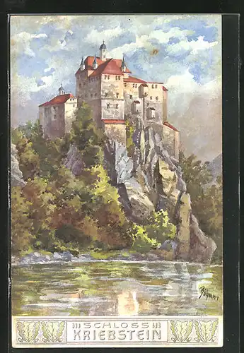 Künstler-AK Kriebstein, Panoramablick auf das Schloss