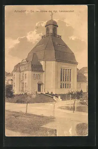 AK Arnsdorf / Sachsen, Kirche der Kgl. Landesanstalt