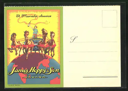 AK Reklame für Mazara von James Hopps & Son, Quadriga auf Weltkugel