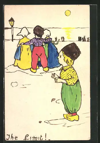 Künstler-AK Handgemalt: Kinder in niederländischer Tracht