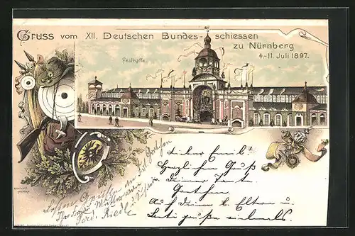 Lithographie Nürnberg, XII. Deutsches Bundesschiessen 1897, Festhalle