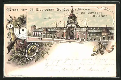 Lithographie Nürnberg, XII. Deutsches Bundesschiessen 1897, Festhalle