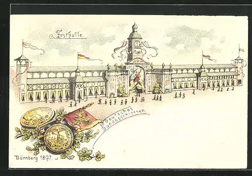 Künstler-AK Nürnberg, XII. Deutsches Bundesschiessen 1897, Festhalle