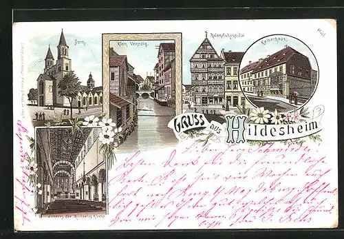 Lithographie Hildesheim, Klein Venedig, Rolandshospital, Kaiserhaus