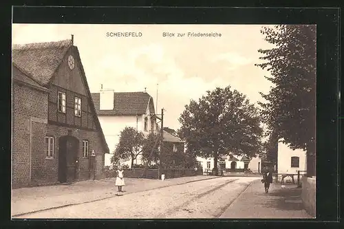 AK Schenefeld, Blick zur Friedenseiche mit Mädchen