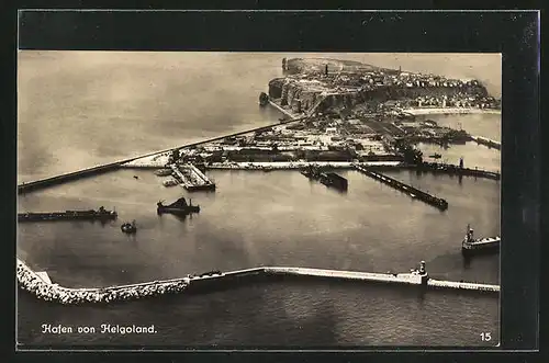 AK Helgoland, Hafen aus der Vogelschau