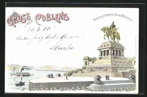 Künstler-AK Coblenz, Provinzial Denkmal Kaiser Wilhelm I.