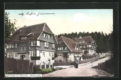 AK Braunlage im Oberharz, Ramsenweg mit Passanten