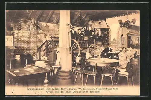 AK Düsseldorf, Gasthaus Alt-Düsseldorf Oefner`sche Brauerei, Friedrichstrasse 13-15, Innenansicht