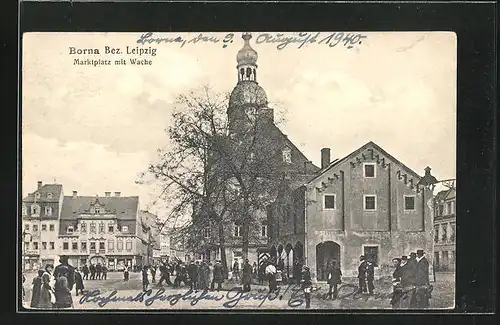 AK Borna, Marktplatz mit Geschäft & Wache