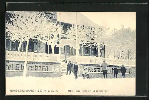 AK Hohegeiss / Harz, Hotel u. Pension Ebersberg von R. Brettschneider im Winter