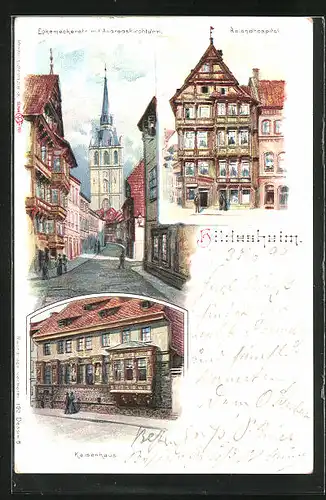 Lithographie Hildesheim, Rolandhospital, Kaiserhaus