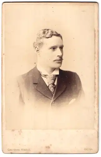Fotografie C. Watmouth Webster, Chester, Bridge St. Row 33, Junger Mann mit Oberlippenbart und gemusterter Krawatte