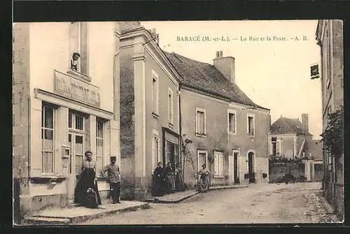 AK Baracé, La Rue et la Poste, Strassenpartie