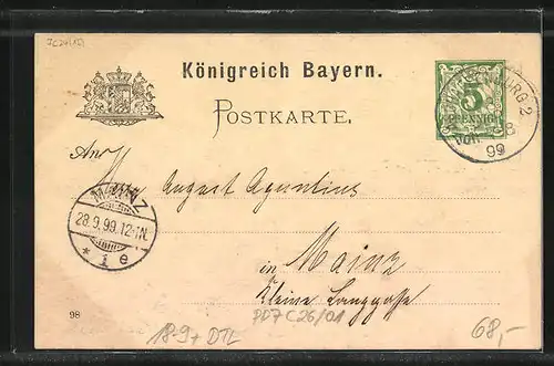 Künstler-AK Ganzsache Bayern PP7C26 /01: Aschaffenburg, 450 jährige Jubelfeier der Kgl. priv. Schützengesellschaft 1898