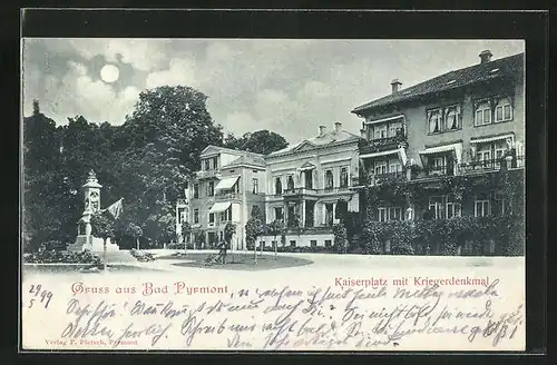 Mondschein-AK Bad Pyrmont, Kaiserplatz mit Kriegerdenkmal