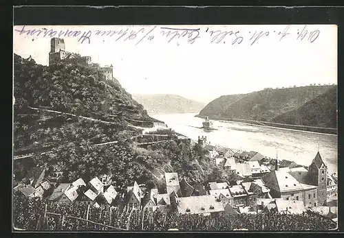 AK Caub, Rheinlandschaft mit Ruine Gutenfels