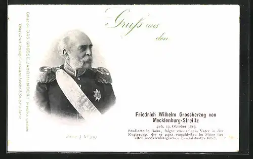AK Grossherzog Friedrich Wilhelm von Mecklenburg-Strelitz in Uniform