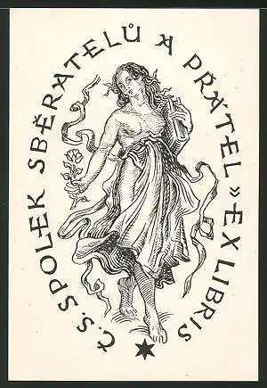 Exlibris T. S. Spolek Sberatelü, Halbnackte Frau mit Buch