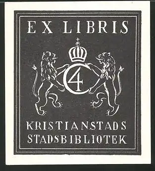 Exlibris Kristianstads, Wappen mit Greif und Krone