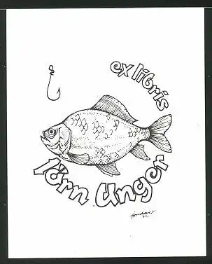 Exlibris Jörn Unger, Fisch mit Haken