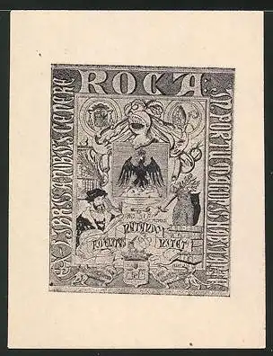 Exlibris Wappen mit Ritterhelm und Eule