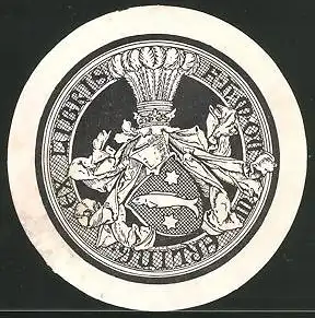 Exlibris F. H. Mou Erling, Wappen mit Ritterhelm und Fisch