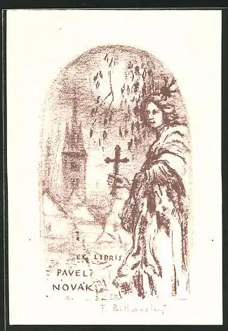 Exlibris Pavel Novák, Heilige mit Kreuz