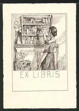 Exlibris Frau mit Bücherregal, Sammelleidenschaft