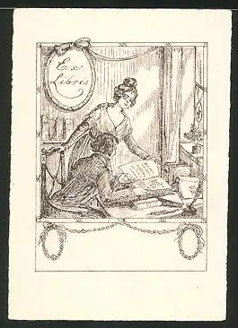 Exlibris Frau und Mann beim Lesen