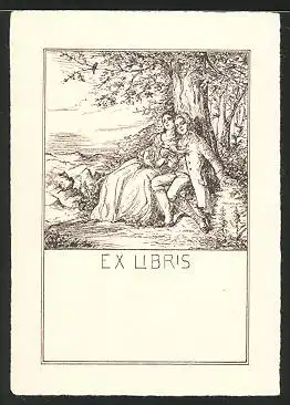Exlibris Verliebtes Paar sitzt am Baum