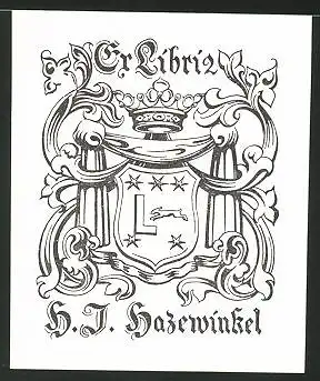 Exlibris H. J. Havewinkel, Wappen mit Krone und Hase