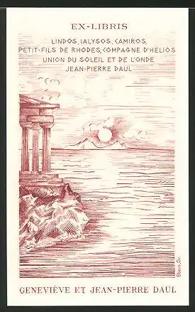 Exlibris Jean-Pierre Daul, Landschaft mit Sonnenuntergang