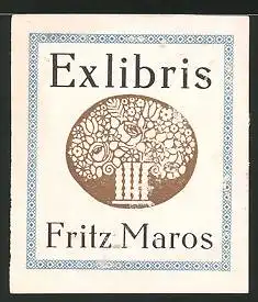 Exlibris Fritz Maros, Rosen in Vase