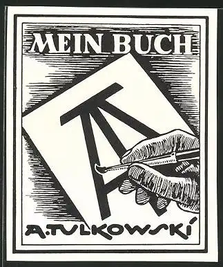 Exlibris A. Tulkowski, Künstler am Zeichnen