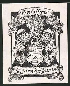 Exlibris G. J. van der Veen, Wappen mit Ritterhelm