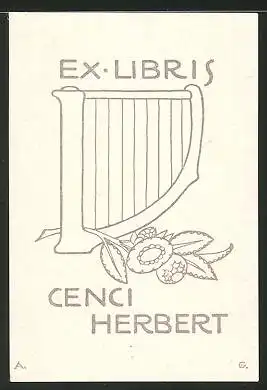 Exlibris Cenci Herbert, Lyra mit Blume