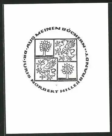 Exlibris Dr. Juris Norbert Hillerbrandt, Wappen mit Greif und Baum