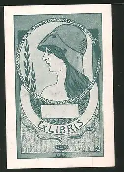 Exlibris Frau mit Helm vom Soldat