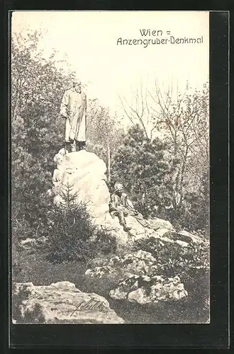 AK Wien, Schmerlingplatz - Anzengruber Denkmal