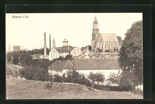 AK Kamenz i. Sa., Teilansicht mit Kirche