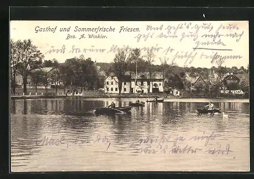 AK Reichenbach i.V., Blick über den See zum Gasthof Friesen