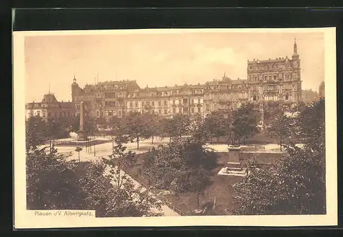 AK Plauen i.V., Albertplatz mit Denkmal